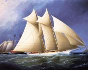 詹姆斯E巴特斯沃思 - New York Yacht Club Schooner Dauntless Rounding Sandy Hook Lightship in the Hurricane Cup Race